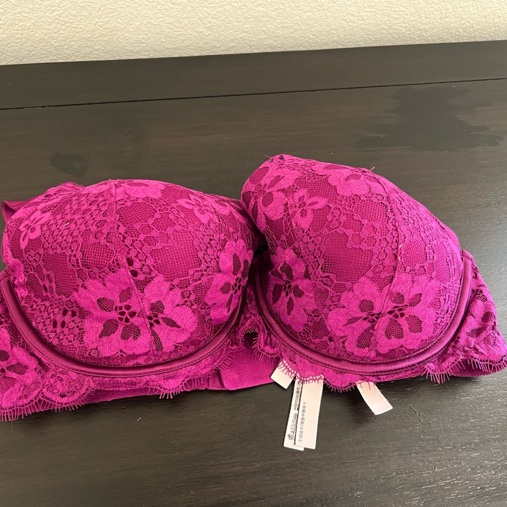 Victoria's Secret Magenta Lace Bra Dream Angels Demi Lined 36DD